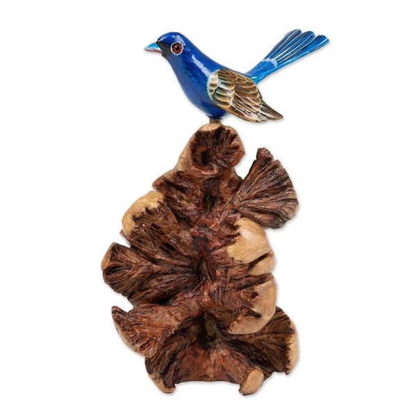 Alternate image for Natural Benalu and Jempinis Wood Blue Bird Sculpture Celestial Bird