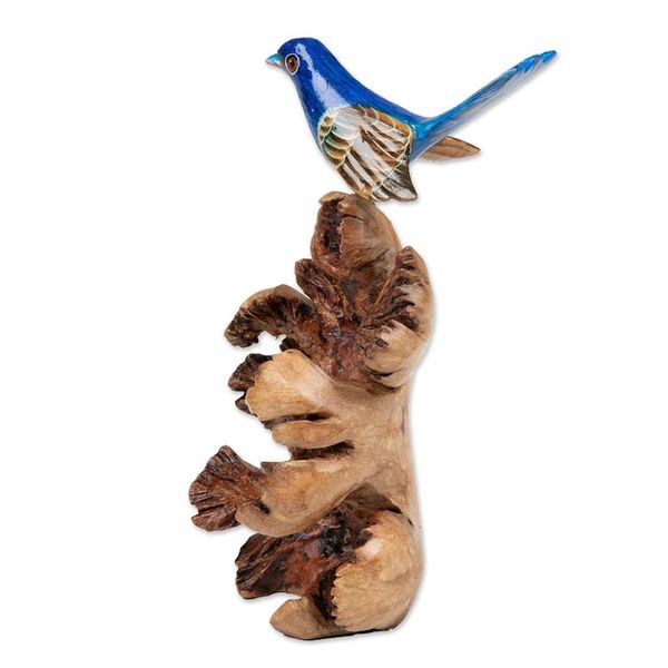 Alternate image for Natural Benalu and Jempinis Wood Blue Bird Sculpture Celestial Bird