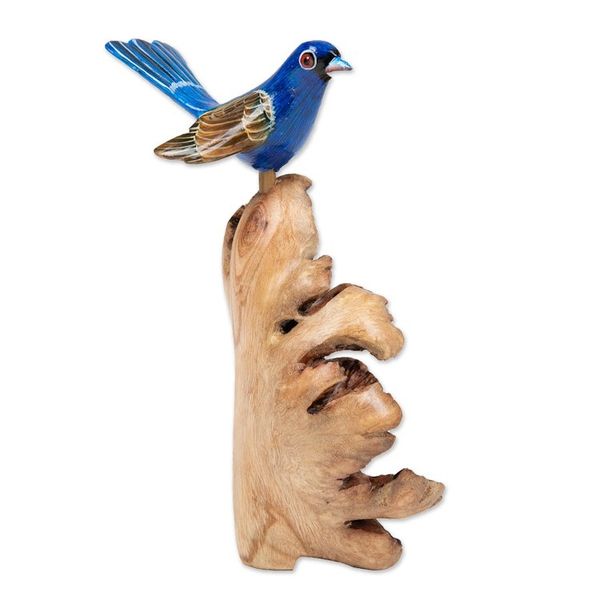 Alternate image for Natural Benalu and Jempinis Wood Blue Bird Sculpture Celestial Bird