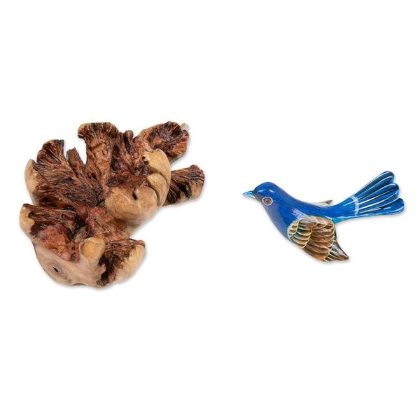 Alternate image for Natural Benalu and Jempinis Wood Blue Bird Sculpture Celestial Bird