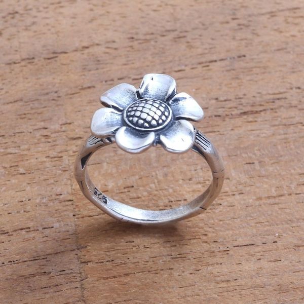 Alternate image for Lotus Flower Sterling Silver Cocktail Ring from Bali Singular Lotus