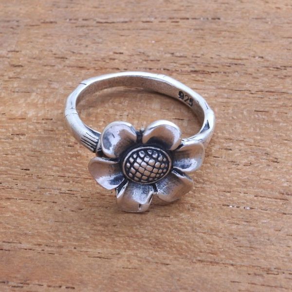 Alternate image for Lotus Flower Sterling Silver Cocktail Ring from Bali Singular Lotus