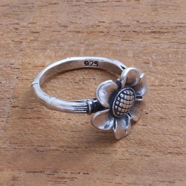 Alternate image for Lotus Flower Sterling Silver Cocktail Ring from Bali Singular Lotus