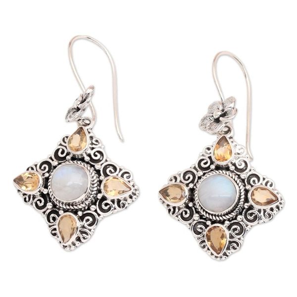 Alternate image for Traditional Rainbow Moonstone and Citrine Dangle Earrings Joyous Girl