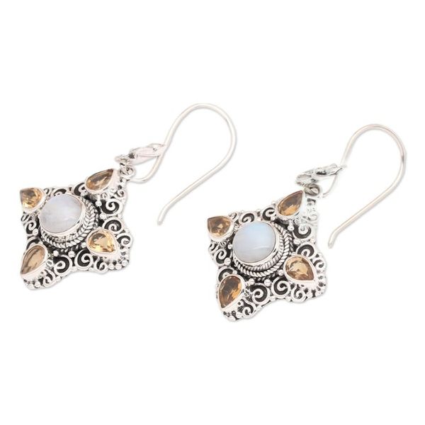Alternate image for Traditional Rainbow Moonstone and Citrine Dangle Earrings Joyous Girl