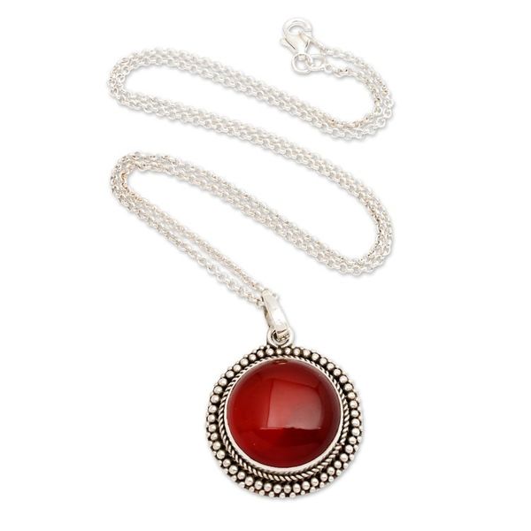 Alternate image for Polished and Oxidized Carnelian Cabochon Pendant Necklace Fiery Cycle