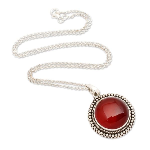 Alternate image for Polished and Oxidized Carnelian Cabochon Pendant Necklace Fiery Cycle