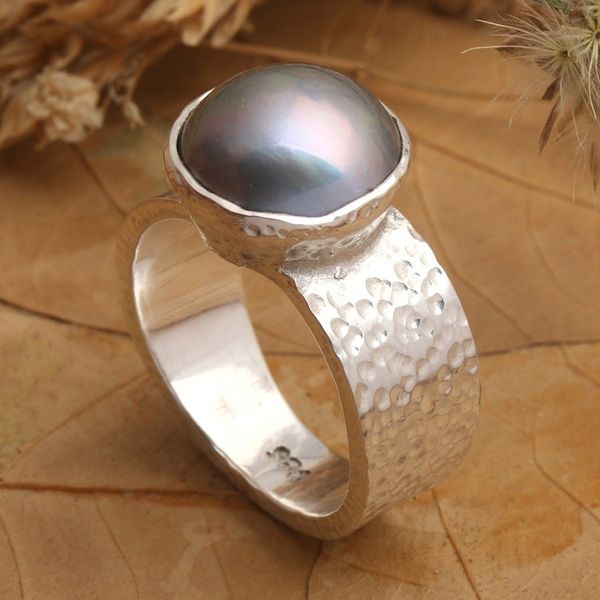 Alternate image for Hammered Blue Cultured Pearl Single Stone Ring from Bali Oceans Truth