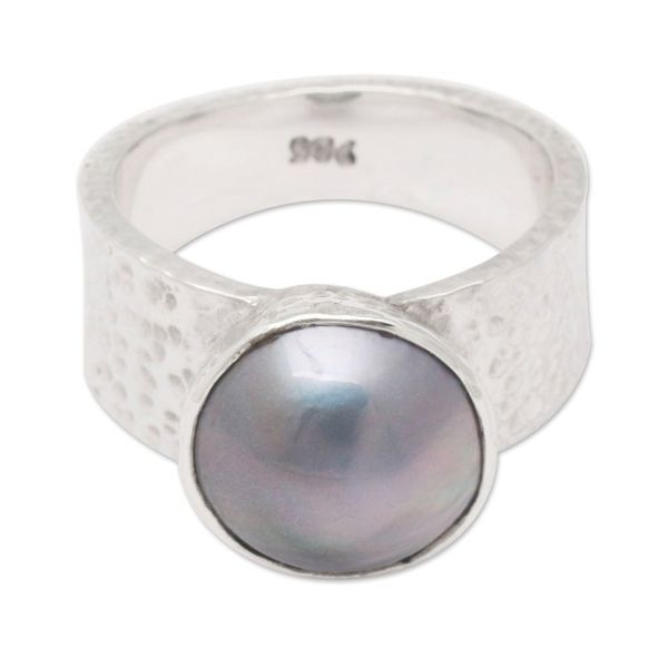 Alternate image for Hammered Blue Cultured Pearl Single Stone Ring from Bali Oceans Truth
