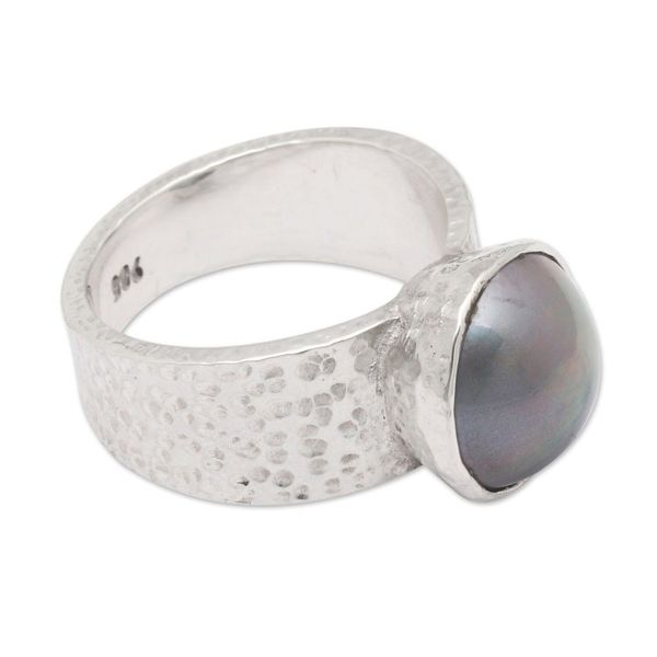 Alternate image for Hammered Blue Cultured Pearl Single Stone Ring from Bali Oceans Truth
