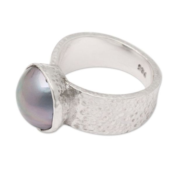 Alternate image for Hammered Blue Cultured Pearl Single Stone Ring from Bali Oceans Truth