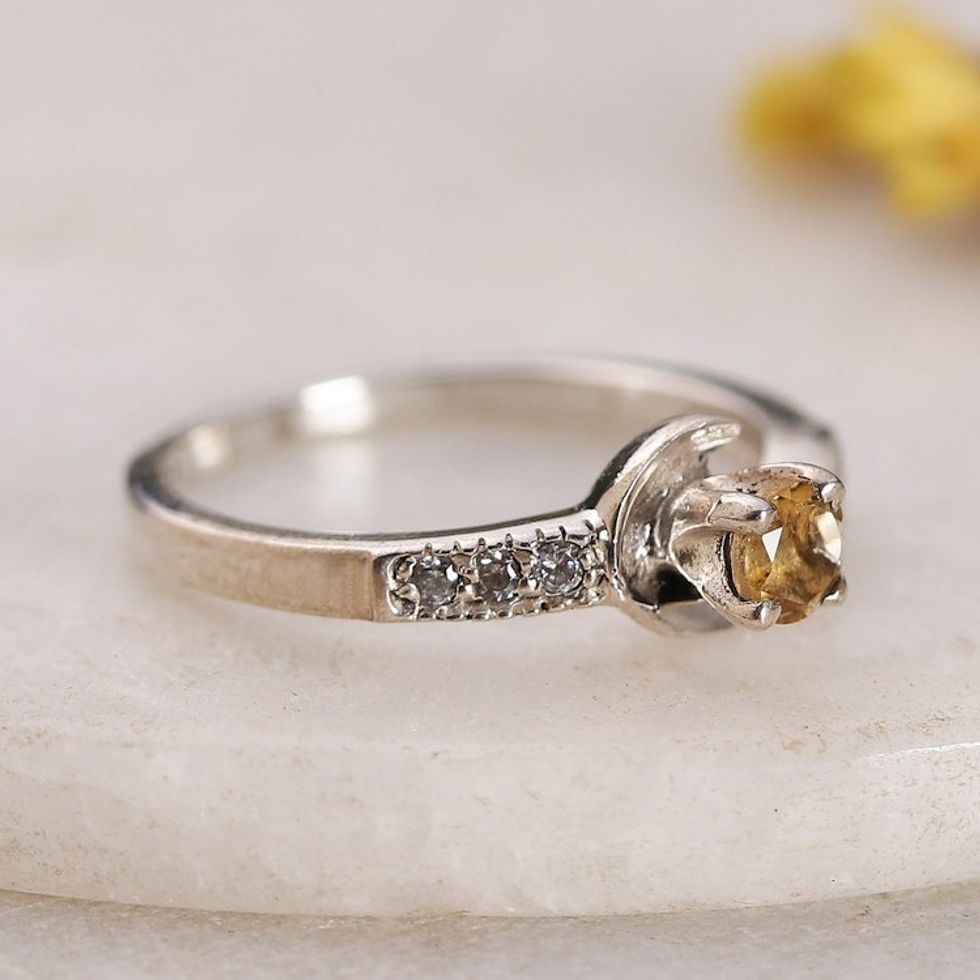 Sterling Silver Solitaire Ring with Faceted Citrine Jewel 'Immortal Joy'