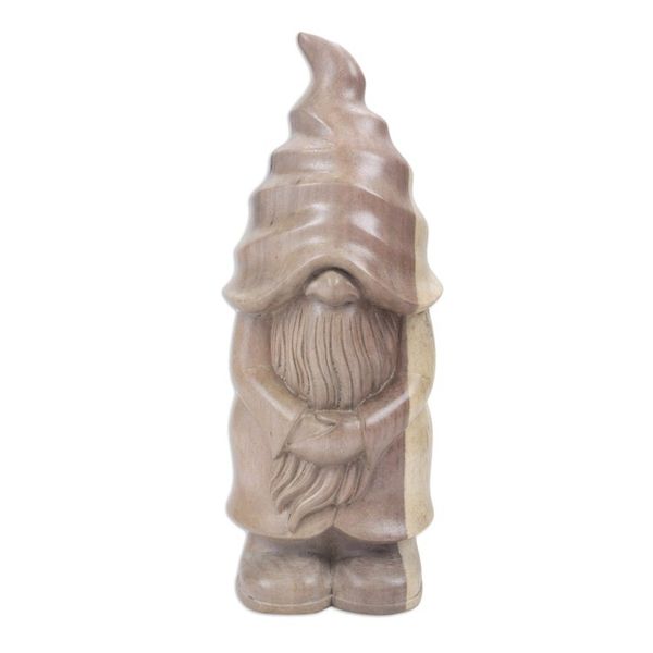Alternate image for Hand Crafted Hibiscus Wood Gnome Statuette Sleepy Gnome