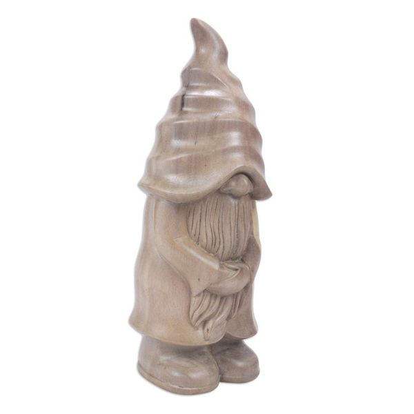 Alternate image for Hand Crafted Hibiscus Wood Gnome Statuette Sleepy Gnome