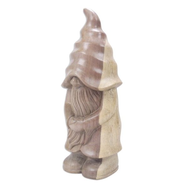 Alternate image for Hand Crafted Hibiscus Wood Gnome Statuette Sleepy Gnome