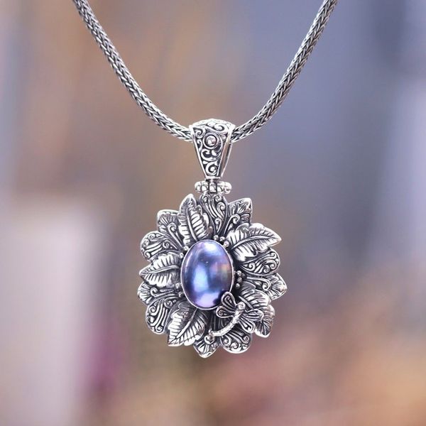 Alternate image for Blue Cultured Pearl Pendant Necklace from Bali Blue Nature of Bali