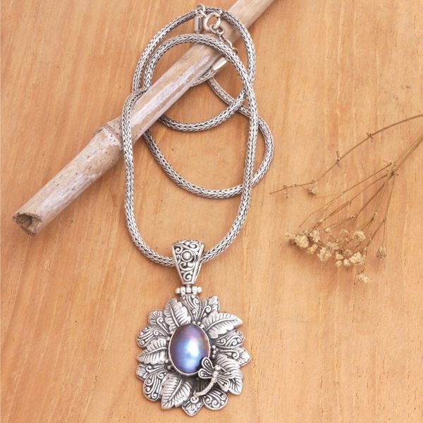 Alternate image for Blue Cultured Pearl Pendant Necklace from Bali Blue Nature of Bali