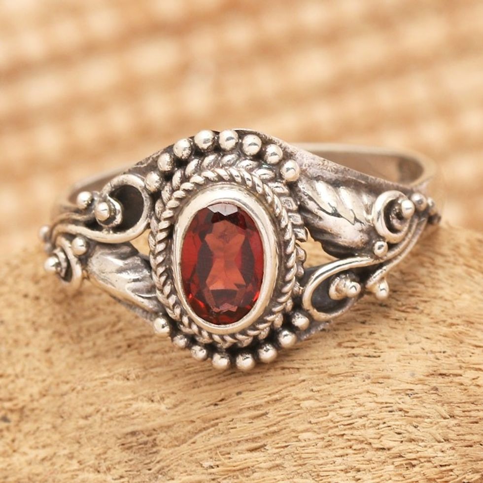 Polished Classic Faceted Garnet Cocktail Ring from Bali 'Summer Crown'