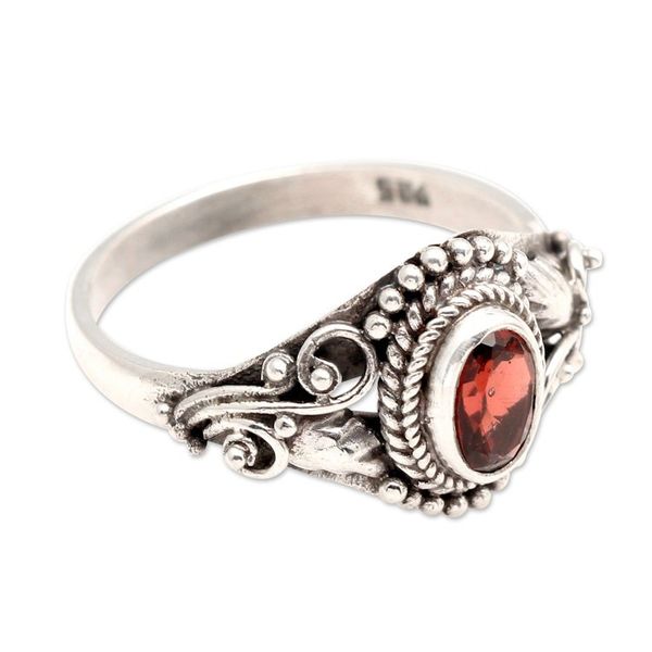 Alternate image for Polished Classic Faceted Garnet Cocktail Ring from Bali Summer Crown