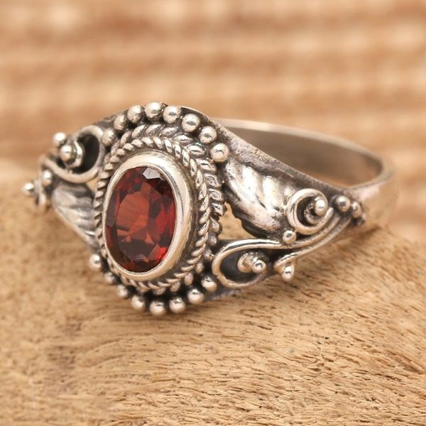 Alternate image for Polished Classic Faceted Garnet Cocktail Ring from Bali Summer Crown
