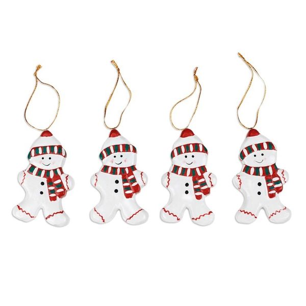 Alternate image for Set of Four Classic Snowman-Themed Albesia Wood Ornaments Little Snowmen