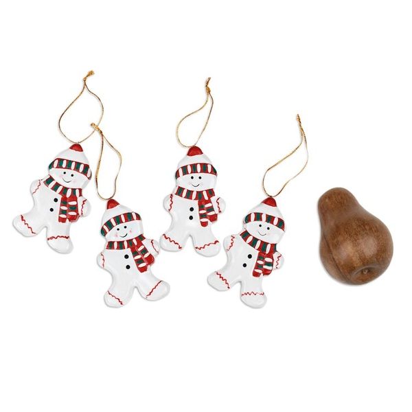 Alternate image for Set of Four Classic Snowman-Themed Albesia Wood Ornaments Little Snowmen