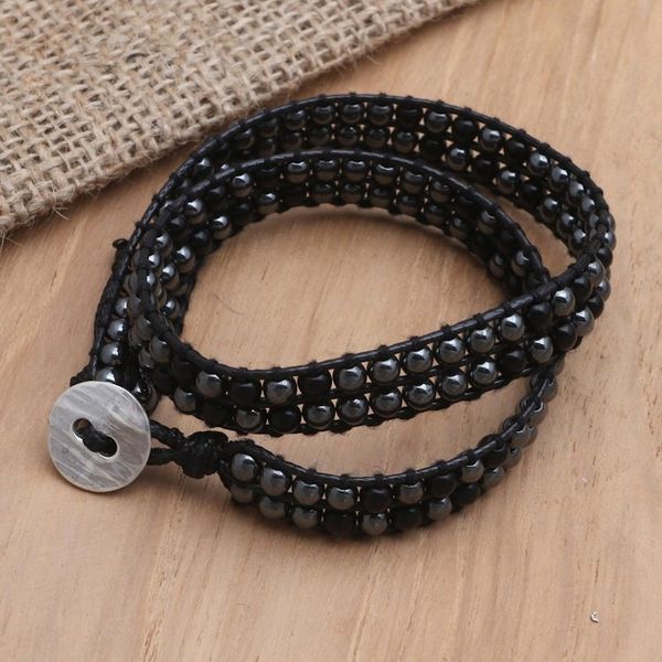 Alternate image for Handcrafted Onyx and Hematite Wrap Bracelet Dark Hour