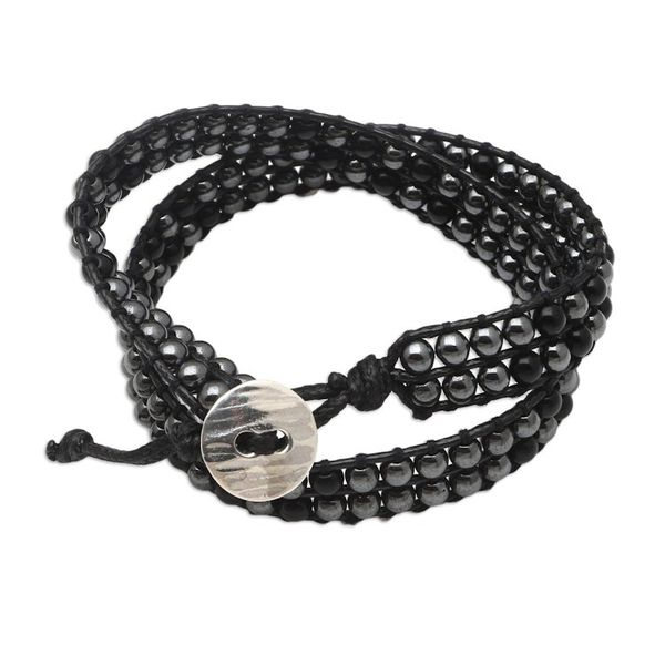 Alternate image for Handcrafted Onyx and Hematite Wrap Bracelet Dark Hour