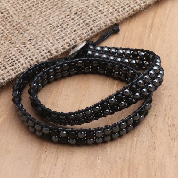Alternate image for Handcrafted Onyx and Hematite Wrap Bracelet Dark Hour