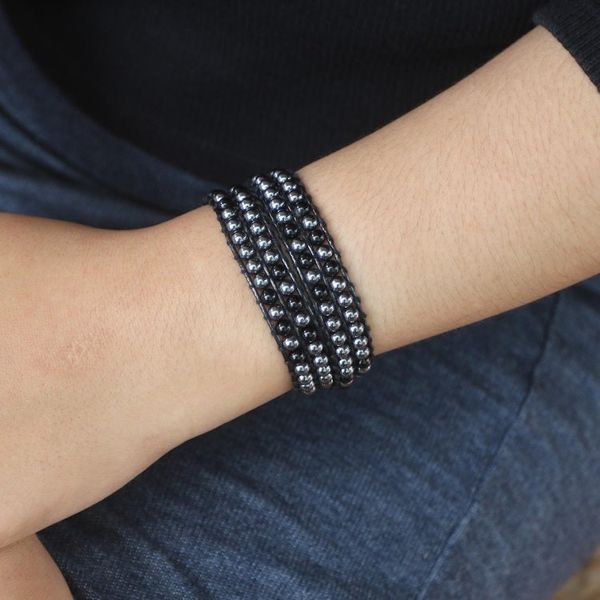 Alternate image for Handcrafted Onyx and Hematite Wrap Bracelet Dark Hour