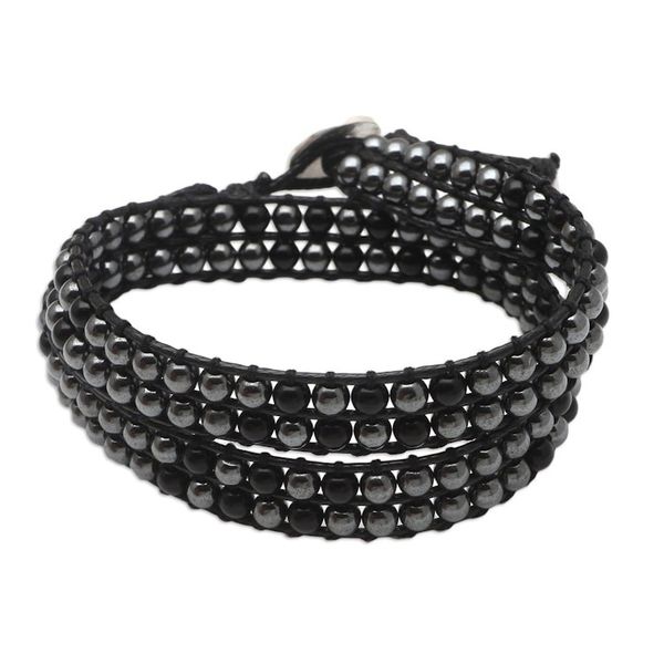 Alternate image for Handcrafted Onyx and Hematite Wrap Bracelet Dark Hour