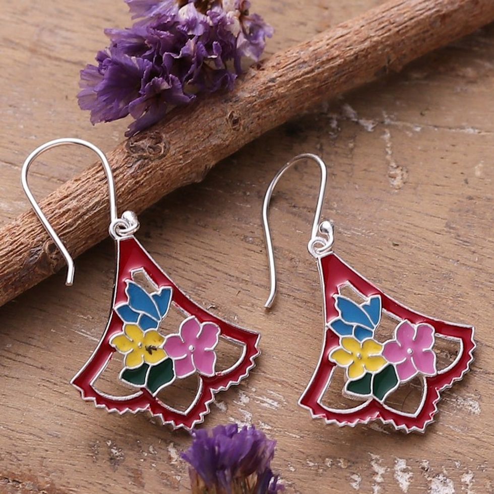 Spring Bouquet-Shaped Enamel Dangle Earrings Made in India 'Bouquet Hues'
