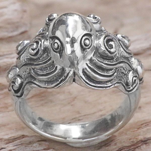 Alternate image for Sterling Silver Cocktail Ring Octopus from Indonesia Octopus of the Deep