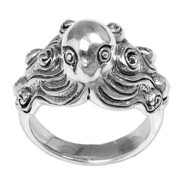 Alternate image for Sterling Silver Cocktail Ring Octopus from Indonesia Octopus of the Deep
