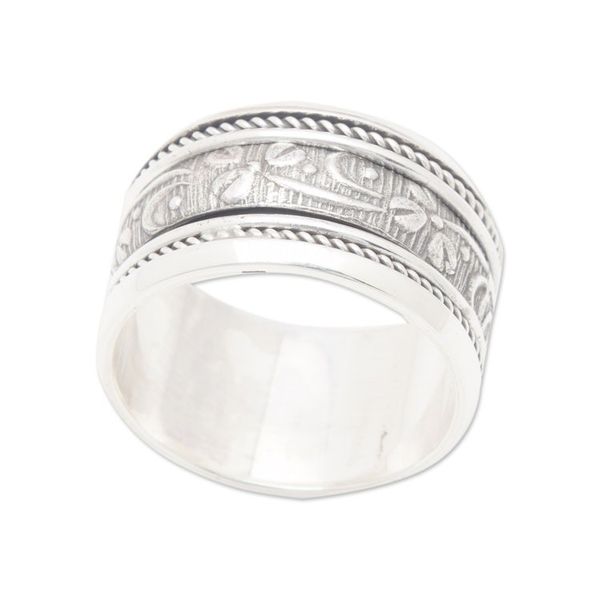 Alternate image for Floral and Dragonfly-Themed Sterling Silver Meditation Ring Eternal Time
