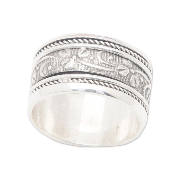 Alternate image for Floral and Dragonfly-Themed Sterling Silver Meditation Ring Eternal Time