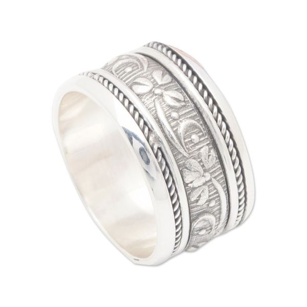 Alternate image for Floral and Dragonfly-Themed Sterling Silver Meditation Ring Eternal Time