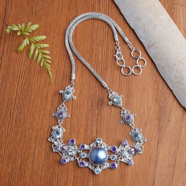 Alternate image for Blue Topaz and Cultured Pearl Pendant Necklace My Starry Love