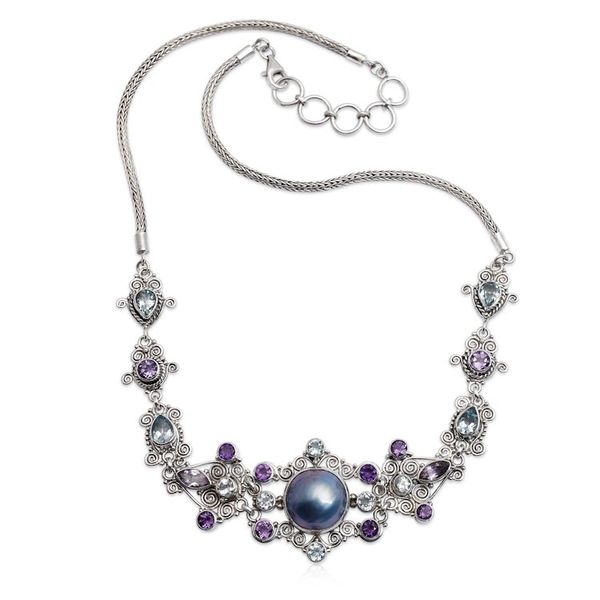 Alternate image for Blue Topaz and Cultured Pearl Pendant Necklace My Starry Love