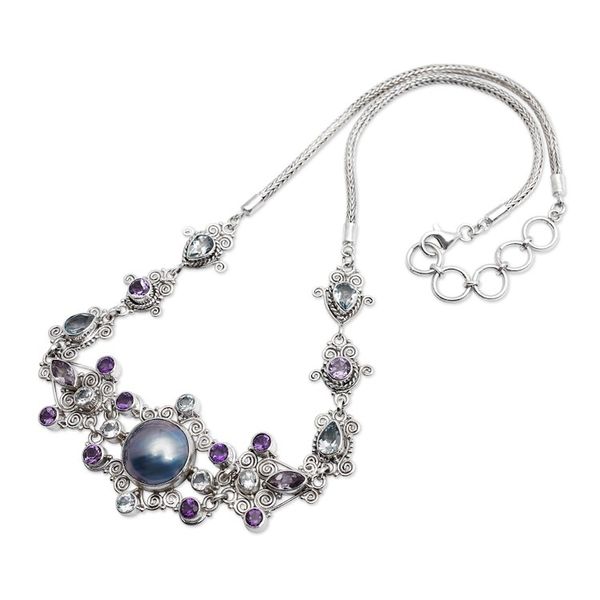 Alternate image for Blue Topaz and Cultured Pearl Pendant Necklace My Starry Love