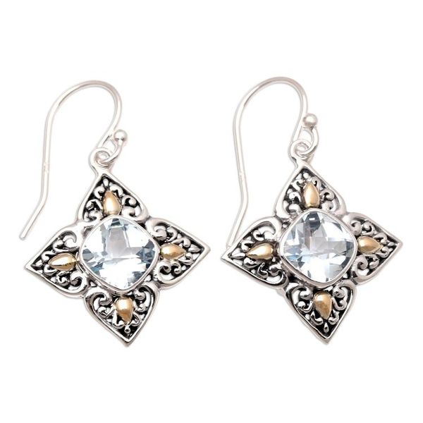 Alternate image for Gold-Accented Blue Topaz Dangle Earrings from Bali Palace Flowers