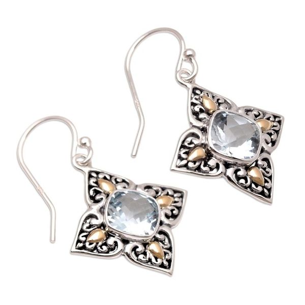 Alternate image for Gold-Accented Blue Topaz Dangle Earrings from Bali Palace Flowers