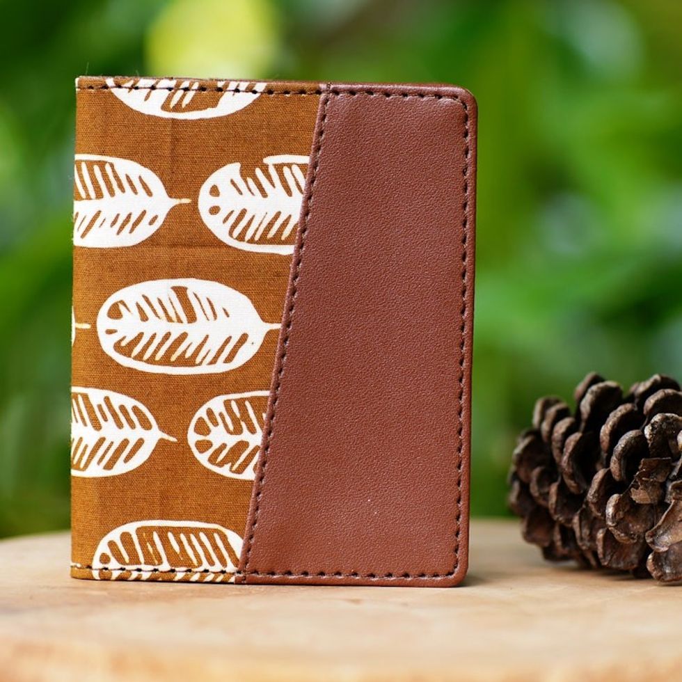 Handmade Redwood Faux Leather Card Wallet with Batik Motifs 'Redwood Jungle'