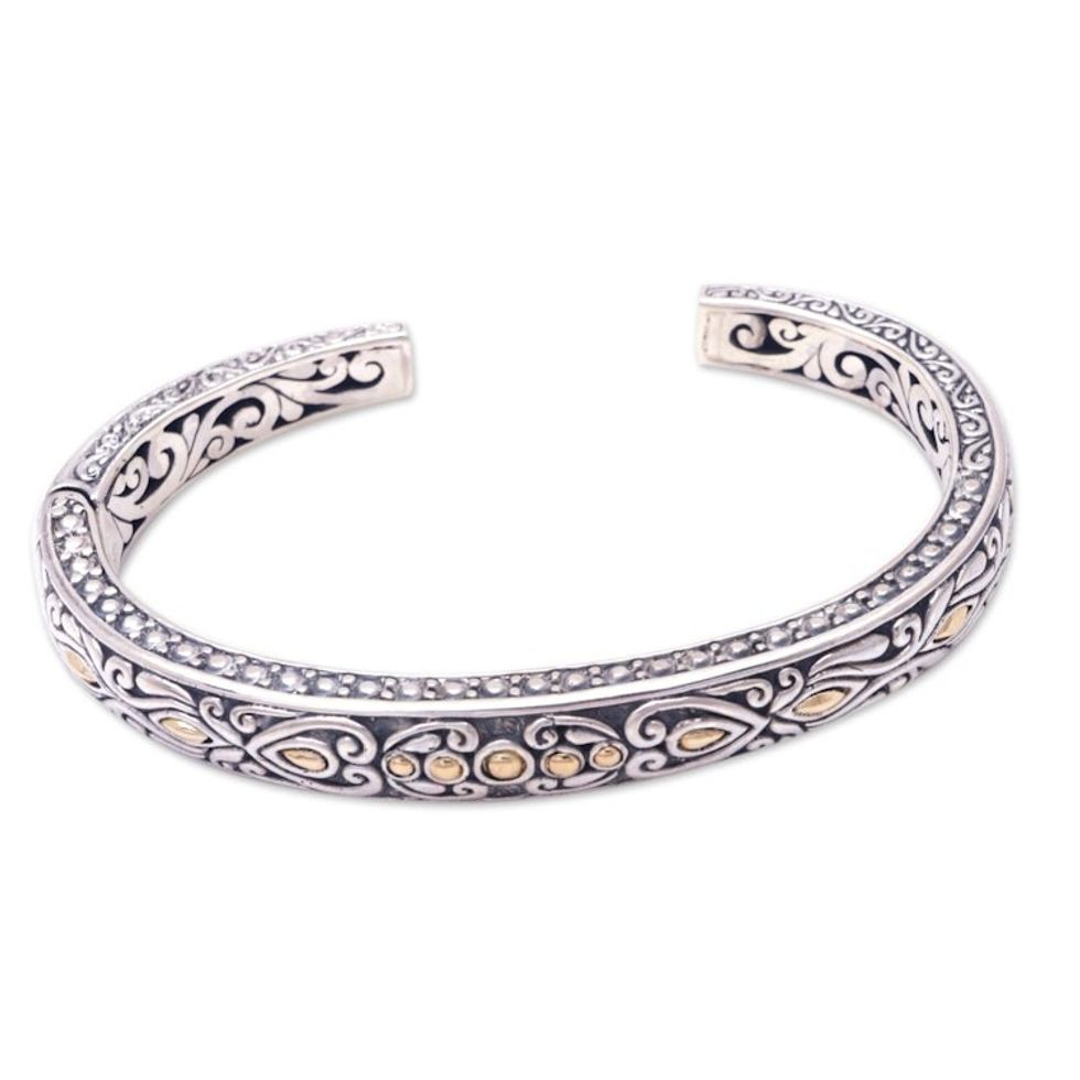 Handmade Cuff Bracelet with Gold Plate Accents from Bali 'Golden Seedling'