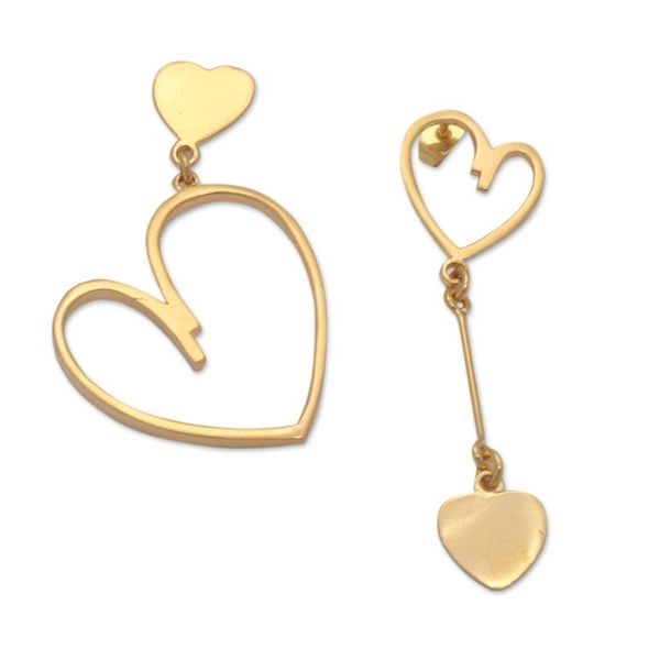 Alternate image for Polished 18k Gold-Plated Heart-Themed Dangle Earrings Golden Heartbeat