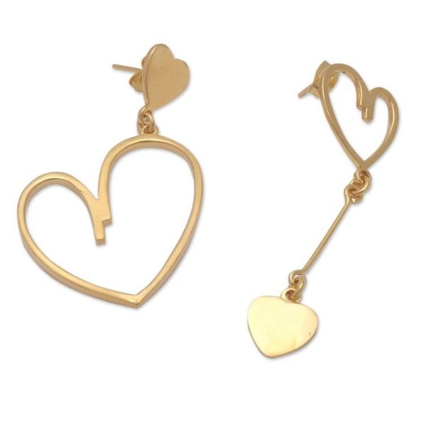 Alternate image for Polished 18k Gold-Plated Heart-Themed Dangle Earrings Golden Heartbeat