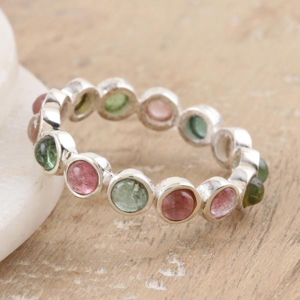 Alternate image for Tourmaline Band Ring Crafted from Sterling Silver in India Treasures