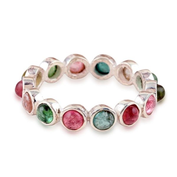 Alternate image for Tourmaline Band Ring Crafted from Sterling Silver in India Treasures