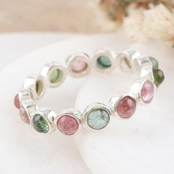 Alternate image for Tourmaline Band Ring Crafted from Sterling Silver in India Treasures