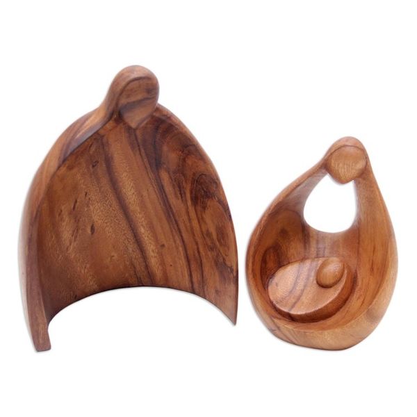 Alternate image for Hand-Carved Suar Wood Family Sculpture from Bali Family Hug